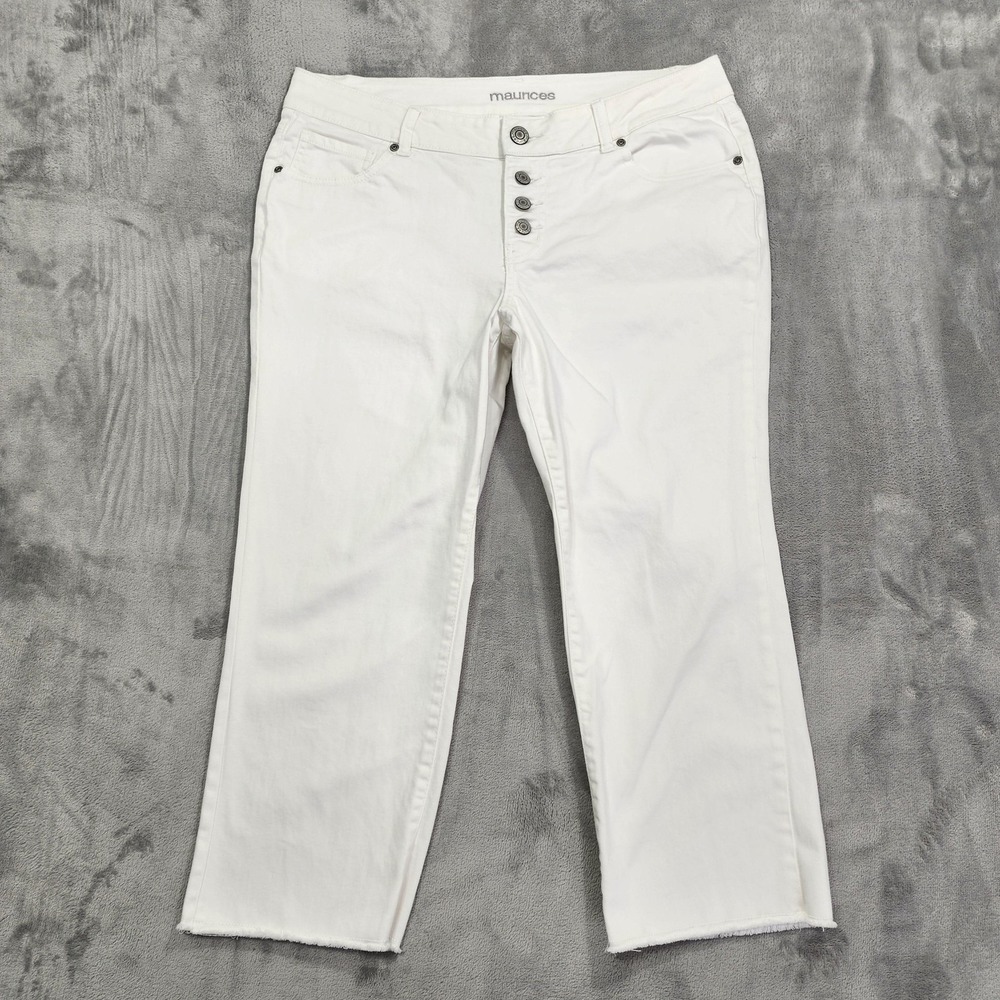 Maurices Jeans Womens 14 White Mid Rise Cropped Raw Hem Button Fly Stretch Denim